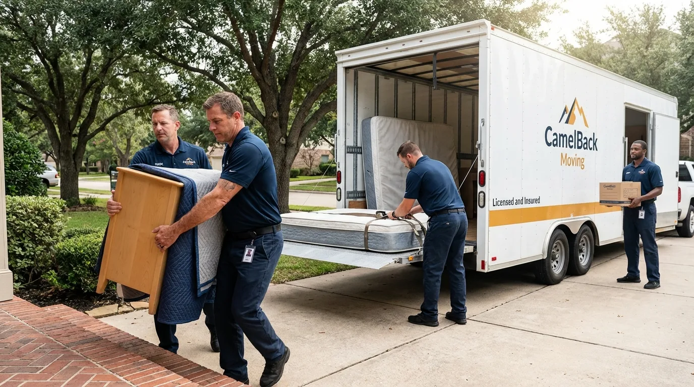 Crew loading residential truck for cross-state move from Marlinton, WV